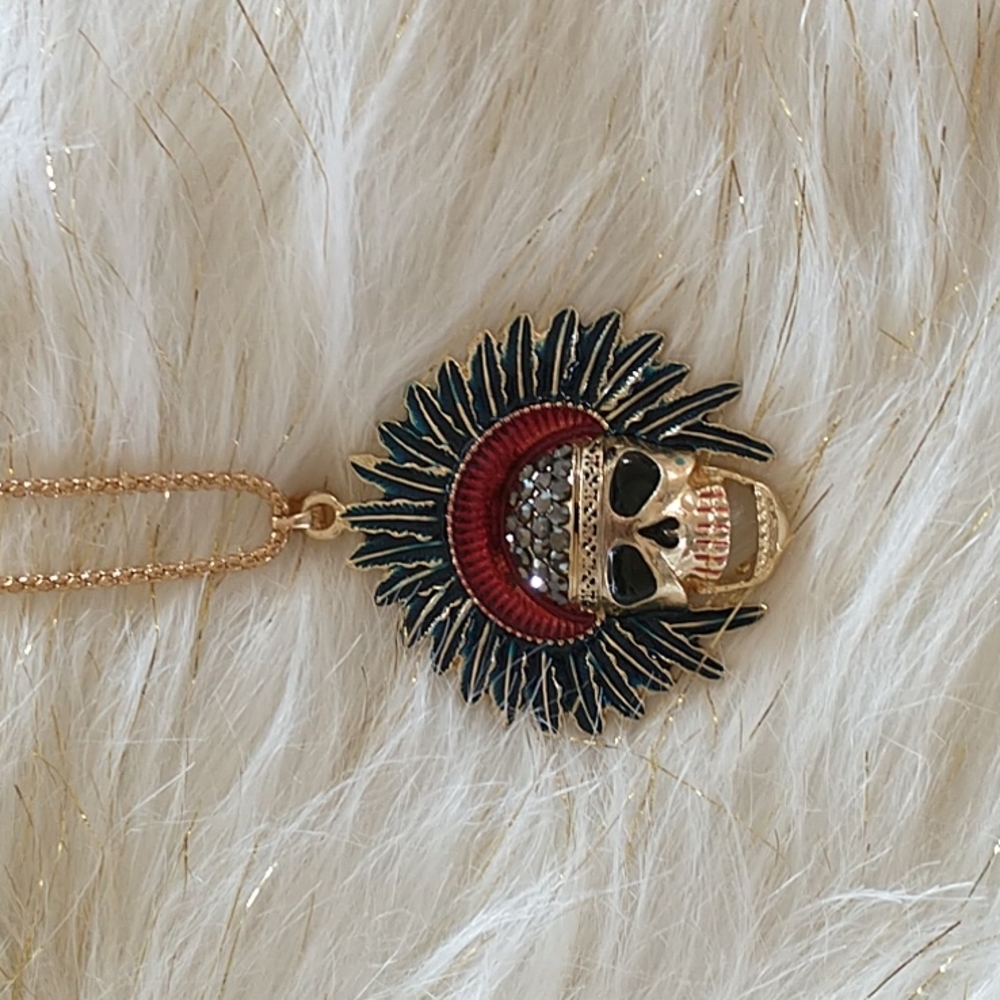 Betsey Johnson Skull With Headress Necklace
